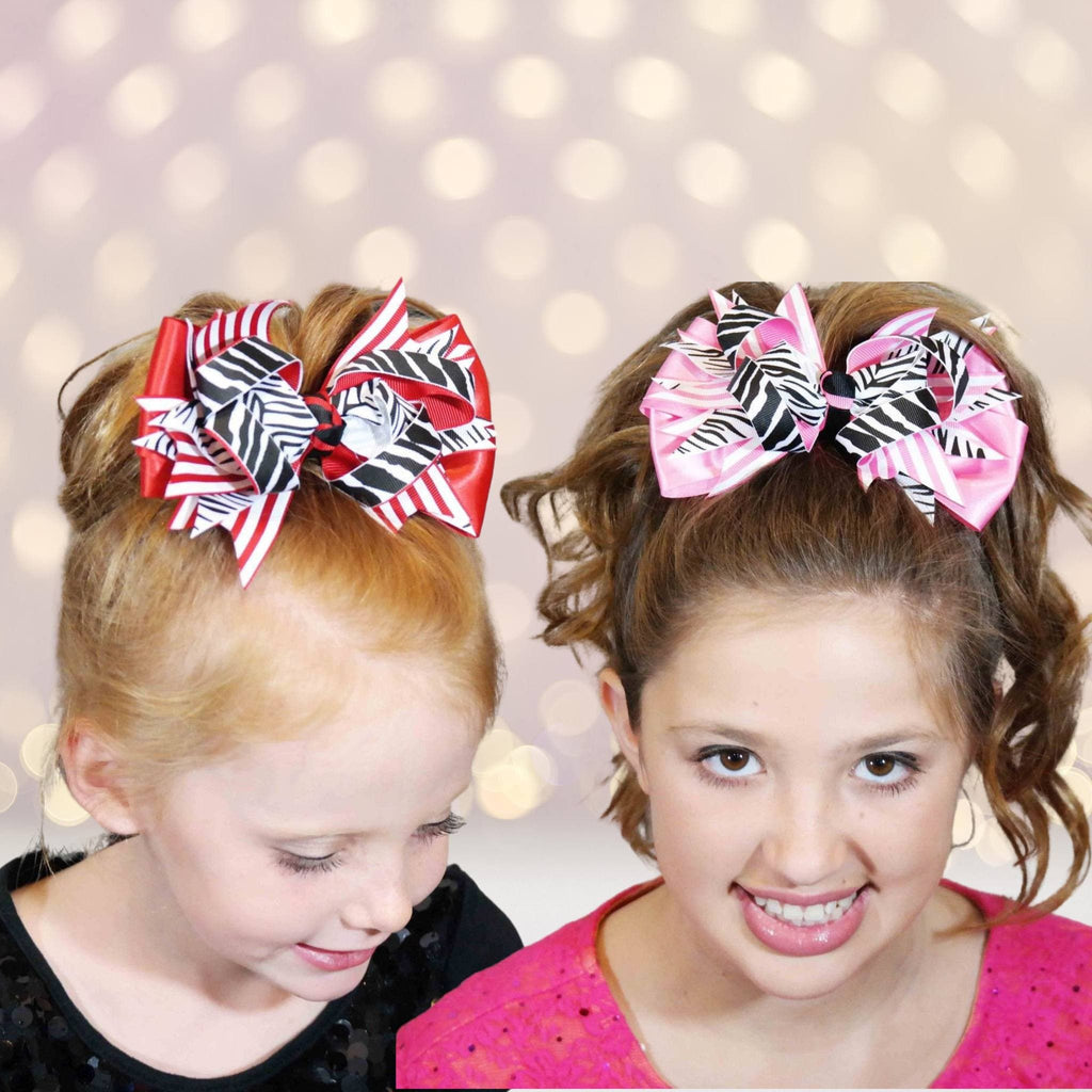 Cheer Hair Bow with Ponytail Holder Medium Pink 5Pk